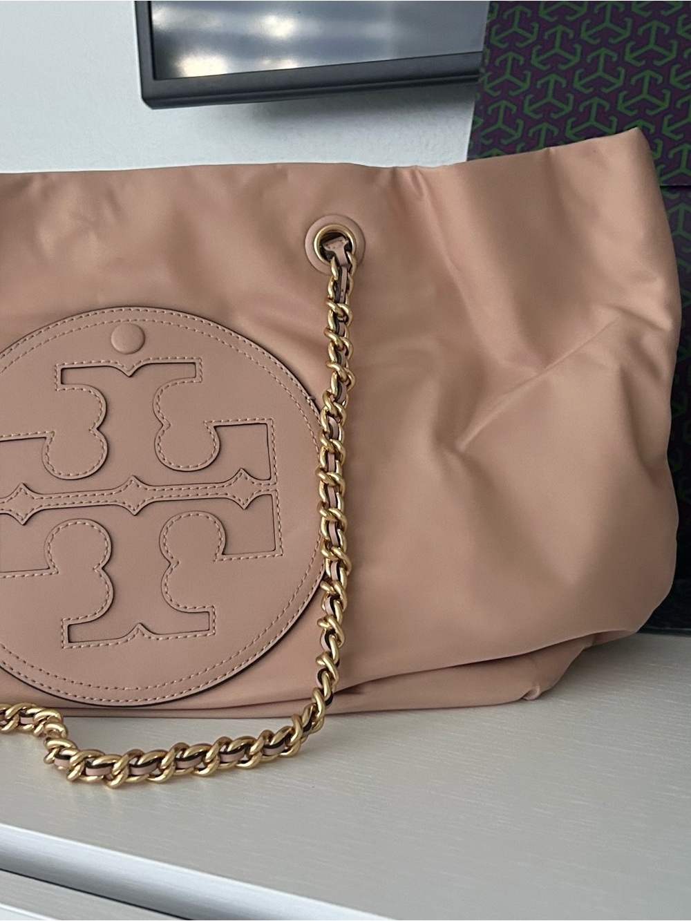 Tory Burch Ella Chain Nude Pink Tote Bag
